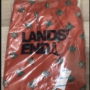 Lands' End Coral Fish Pattern volley Swim Trunks 8”